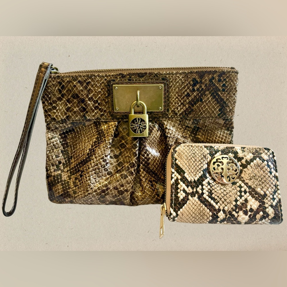 Simply Vera Wang Brown Snake Print Clutch Purse and Card Holder